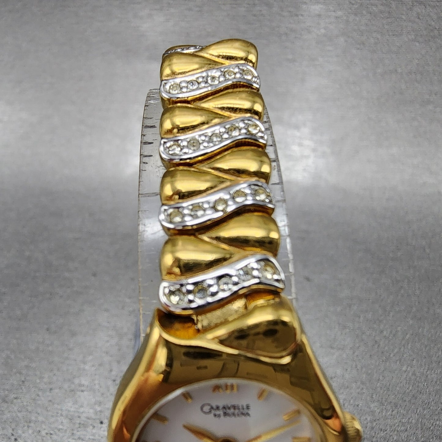 Bulova Caravelle Watch Women 21mm White Dial Two Tone Crystal Accents New Batt4