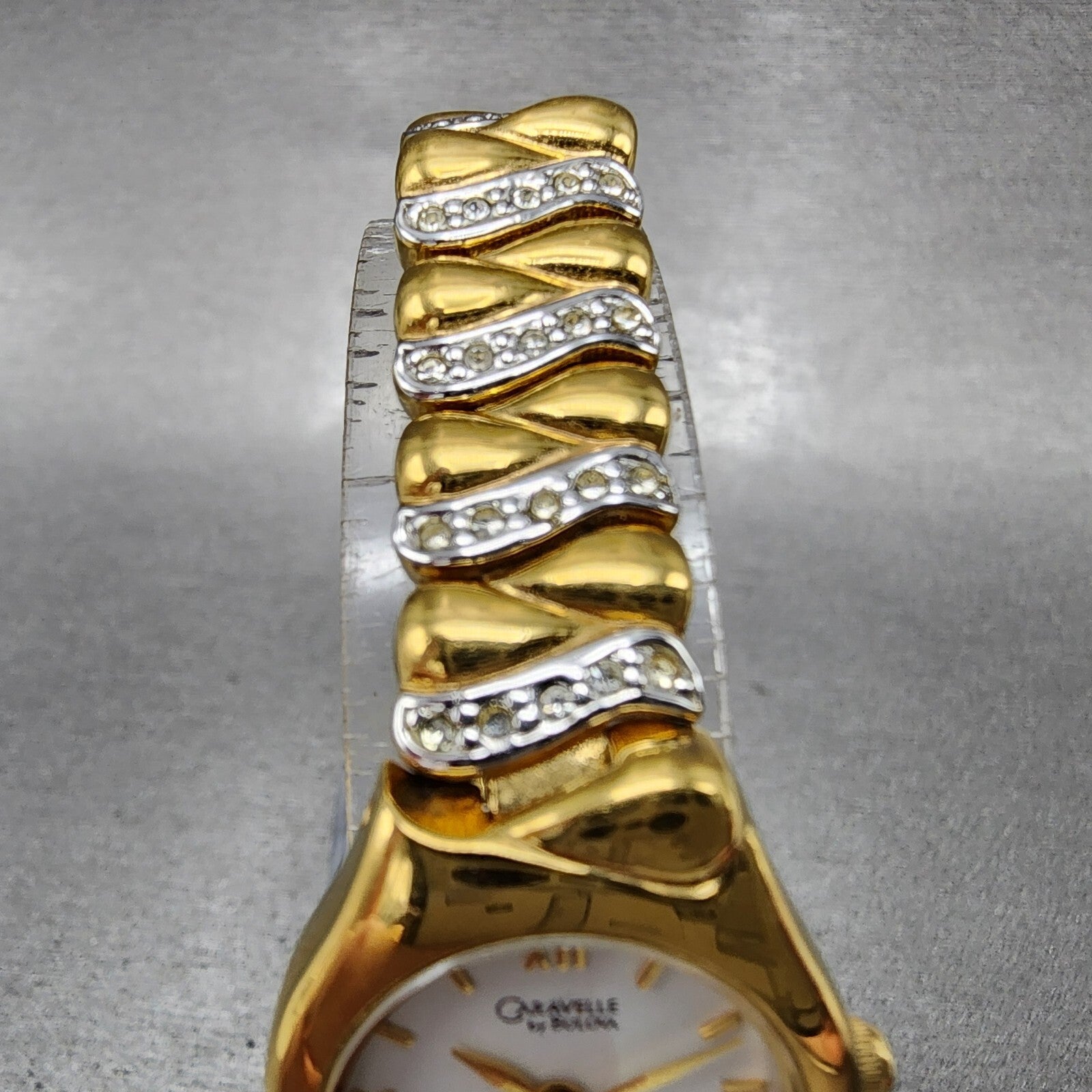 Bulova Caravelle Watch Women 21mm White Dial Two Tone Crystal Accents New Batt4