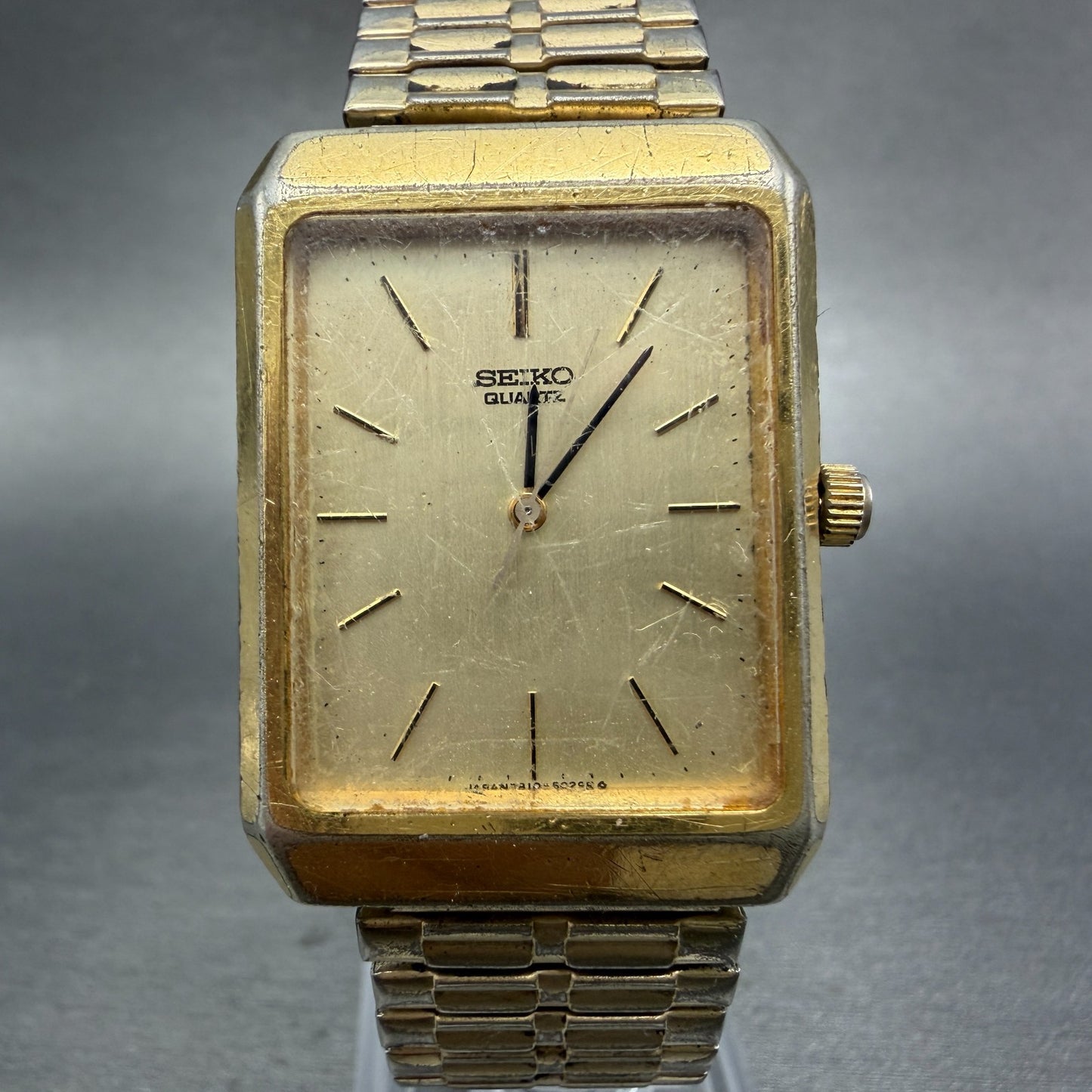 Seiko Tank Watch Men 28mm Champagne Dial Gold Tone Rectangle 7810-5029 PARTS0