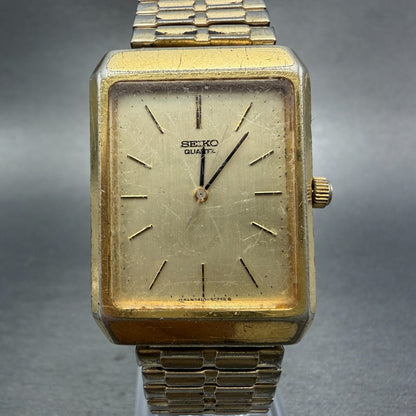 Seiko Tank Watch Men 28mm Champagne Dial Gold Tone Rectangle 7810-5029 PARTS0