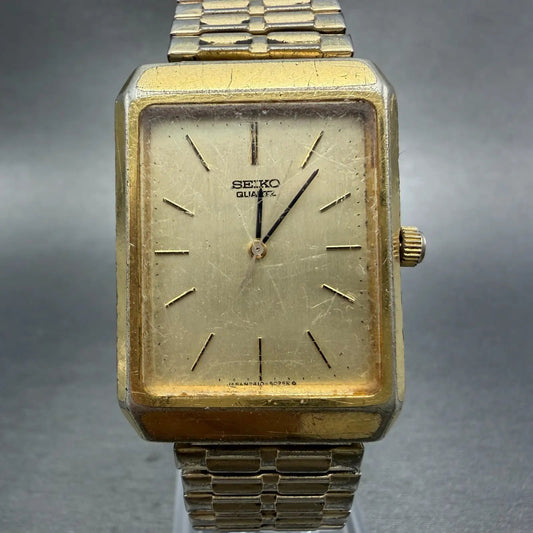 Seiko Tank Watch Men 28mm Champagne Dial Gold Tone Rectangle 7810-5029 PARTS0