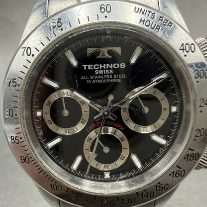 Technos Chronograph Watch Men 40mm Black Dial Silver Tone TGM615 New Battery1