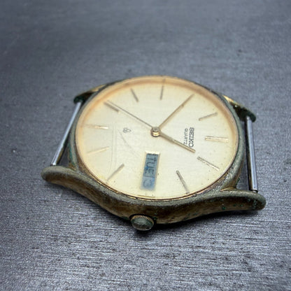 Seiko Watch Men 31mm Champagne Dial Gold Tone Daydate Round 7123-7090 PARTS6