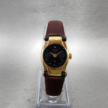 Citizen CQ Watch Women 17mm Black Dial Gold Tone Round 3220S10034 New Battery0