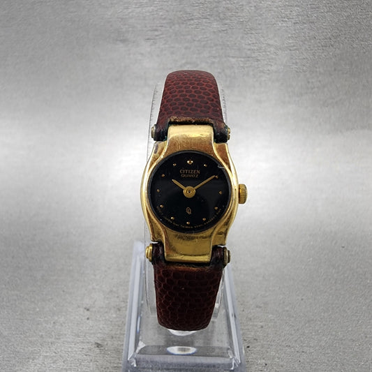 Citizen CQ Watch Women 17mm Black Dial Gold Tone Round 3220S10034 New Battery0