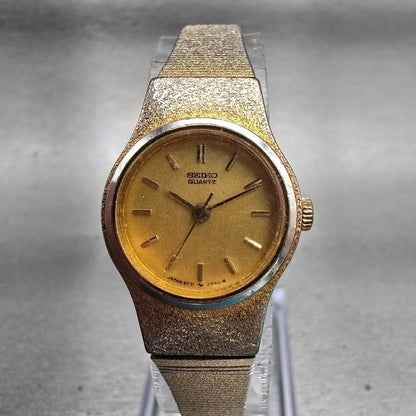 Seiko Watch Women 20mm Gold Dial Gold Tone Round 8Y21-0029 New Battery Vintage0