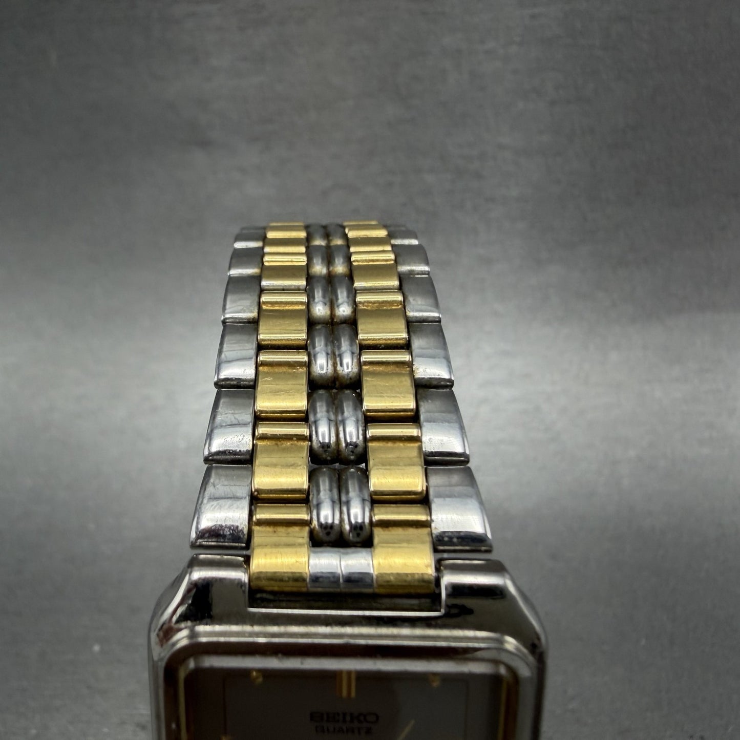 Seiko SX Tank Watch Men 27mm Silver Dial Two Tone Rectangle V7015K90 New Batt4