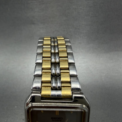 Seiko SX Tank Watch Men 27mm Silver Dial Two Tone Rectangle V7015K90 New Batt4