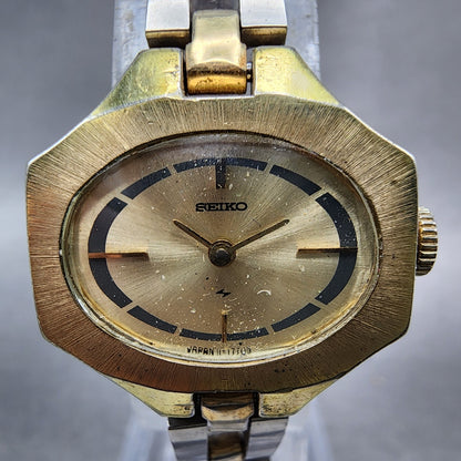 Seiko Watch Women 23mm Champagne Dial Two Tone Oval Vintage 117659 Manual Runs2