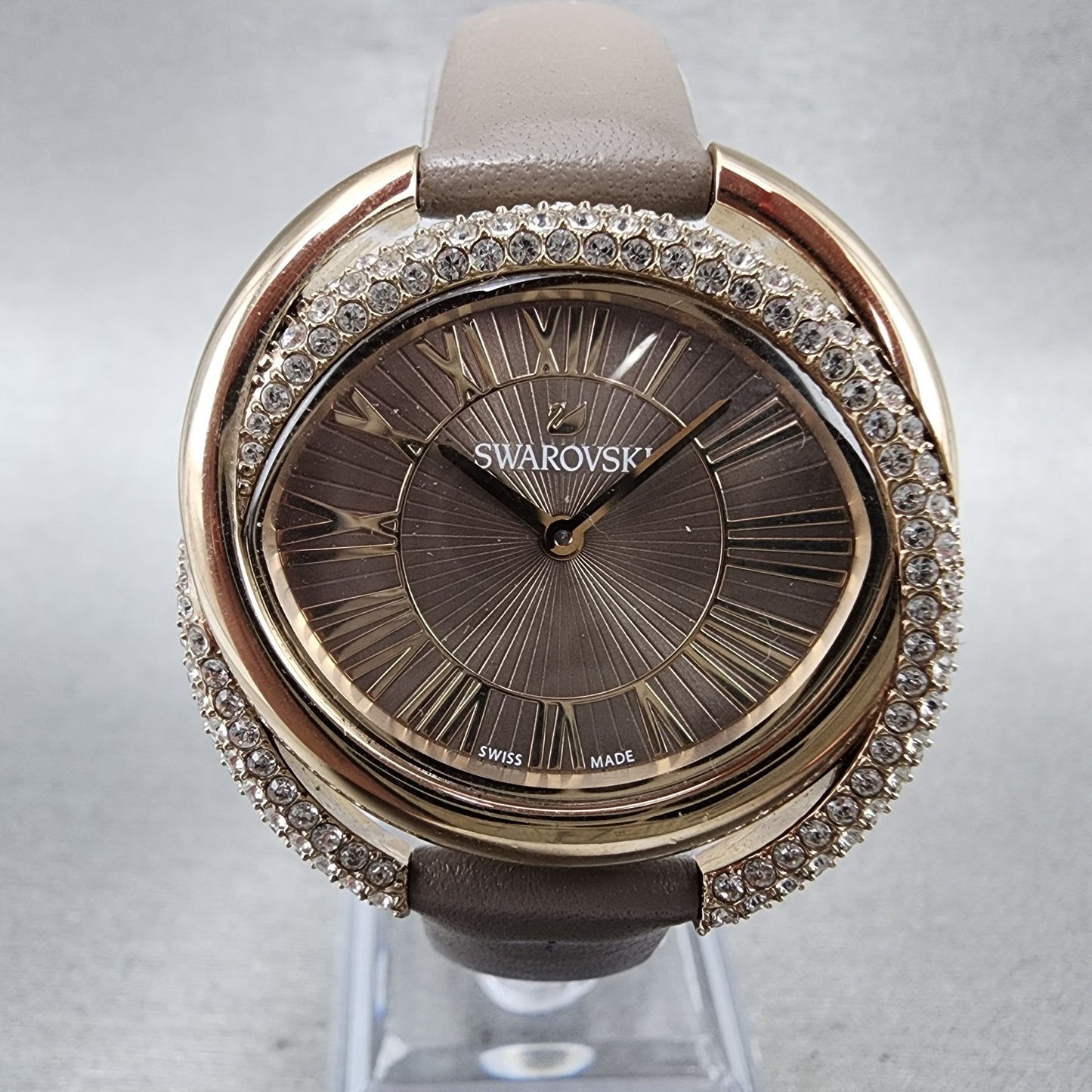Swarovski Duo Watch Women 33mm Brown Dial Rose Gold Tone Oval 5484376 New Batt1