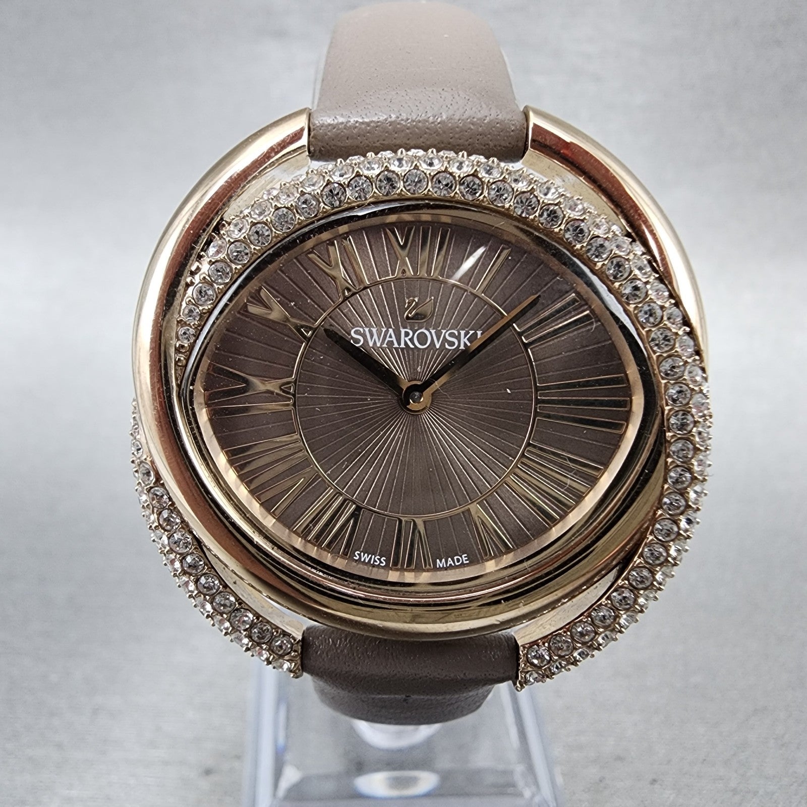 Swarovski Duo Watch Women 33mm Brown Dial Rose Gold Tone Oval 5484376 New Batt1