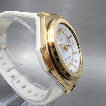 Casio BabyG Watch Women 37mm White Dial Rose Gold Tone Date Solar MSGS500 Runs3