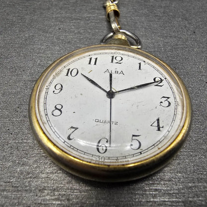 Seiko Alba Pocket Watch Men 36mm White Dial Gold Tone V131-0020 New Battery JDM2