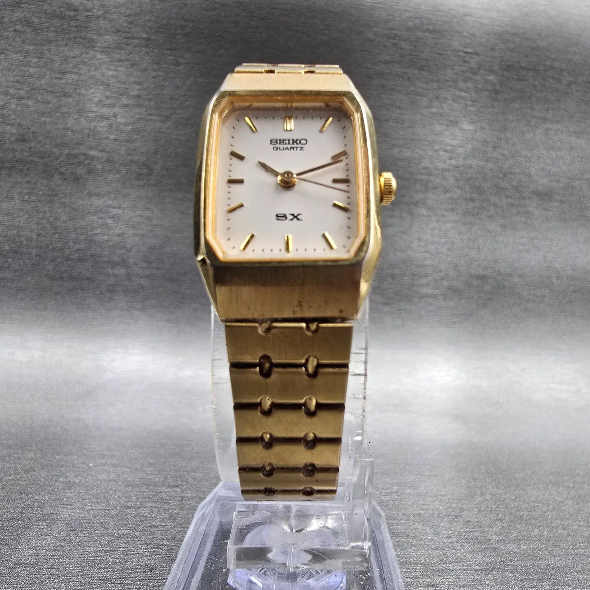 Seiko SX Tank Watch Women 17mm White Dial Gold Rectangle 2Y01-5D20 New Battery5
