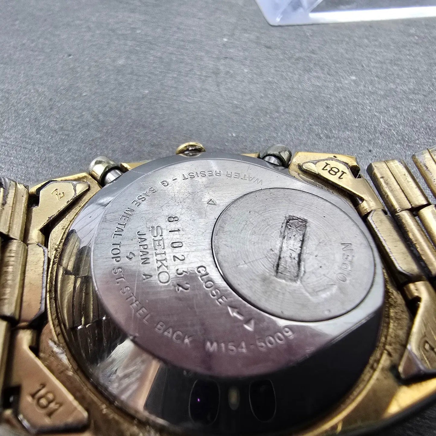 Seiko Watch Men 34mm Gold Tone Year Month Rectangle M154-5009 New Battery9