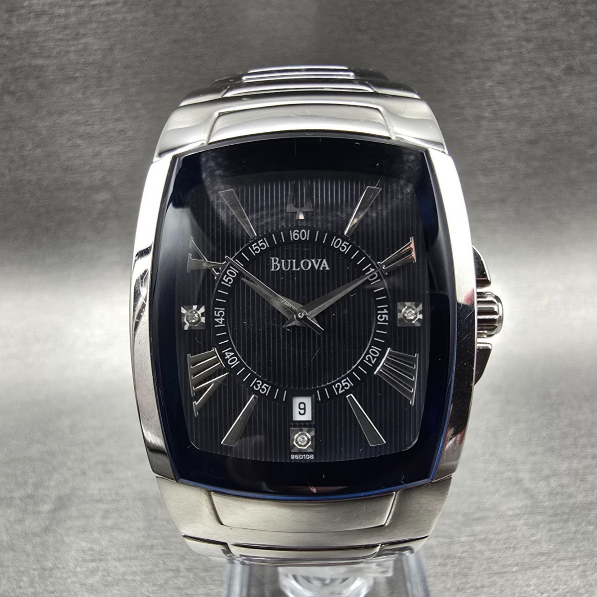 Bulova Tank Watch Men 35mm Black Dial Silver Date Rectangle 96D108 New Battery0