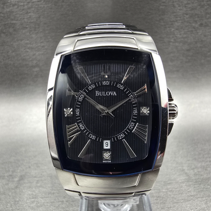 Bulova Tank Watch Men 35mm Black Dial Silver Date Rectangle 96D108 New Battery0