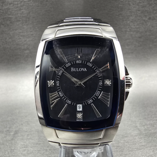 Bulova Tank Watch Men 35mm Black Dial Silver Date Rectangle 96D108 New Battery0