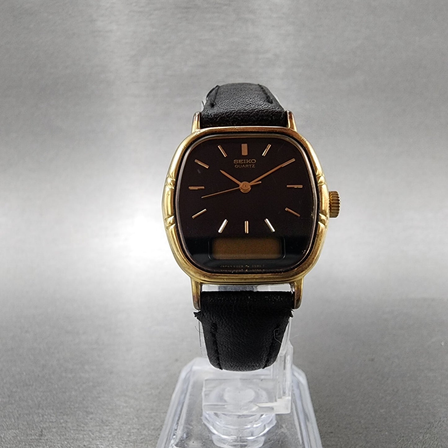 Seiko Analog Digital Watch Women 24mm Black Dial Gold Tone E0295410 PARTS6