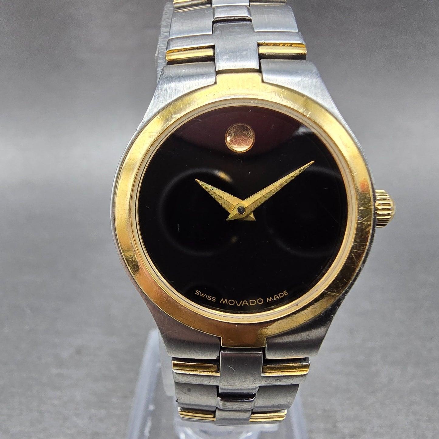 Movado Juro Watch Women 24mm Black Dial Two Tone Round 81 E4 1844 New Battery SD0