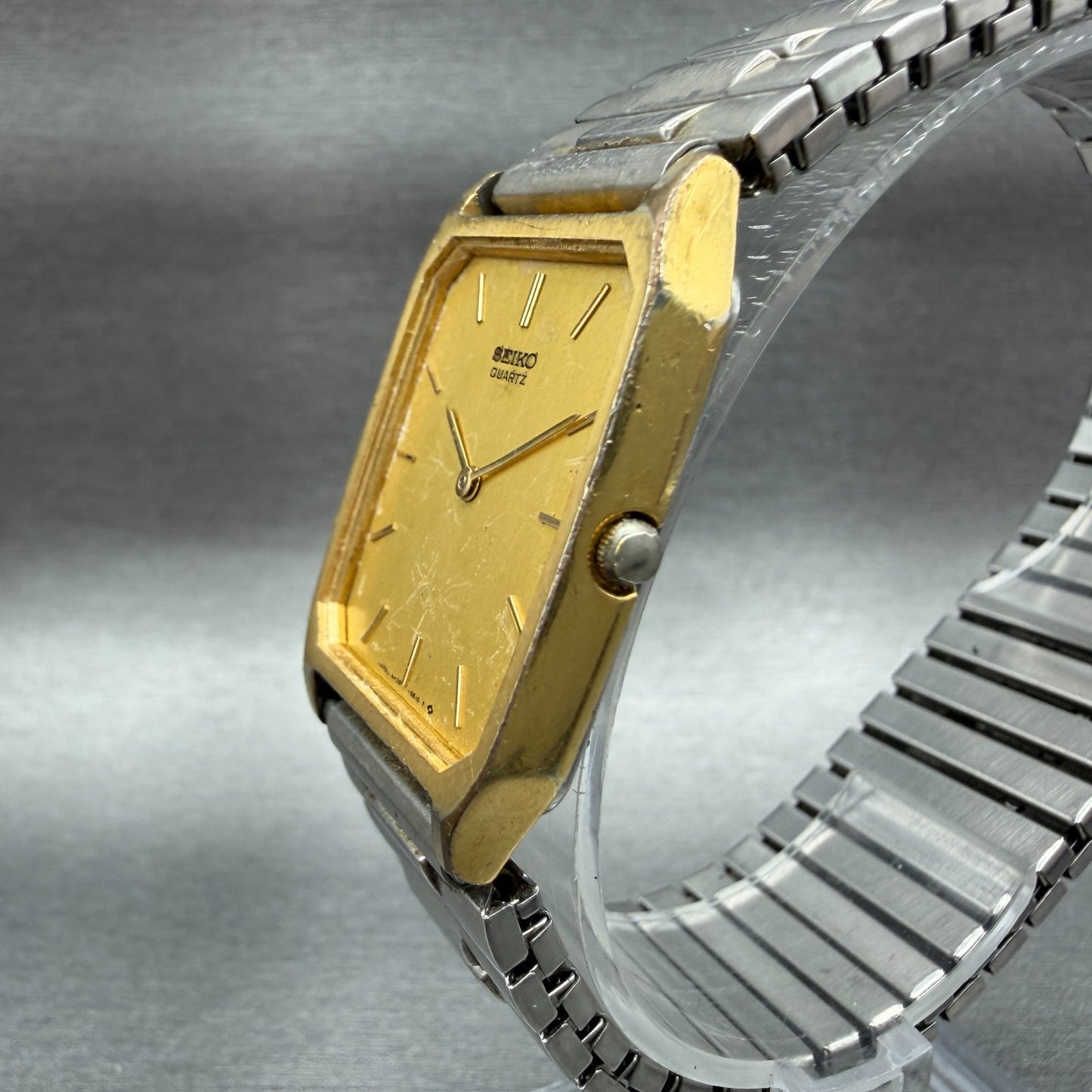 Seiko Tank Watch Men 26mm Gold Dial Gold Tone Octagon 5P30-5D39 VTG PARTS3