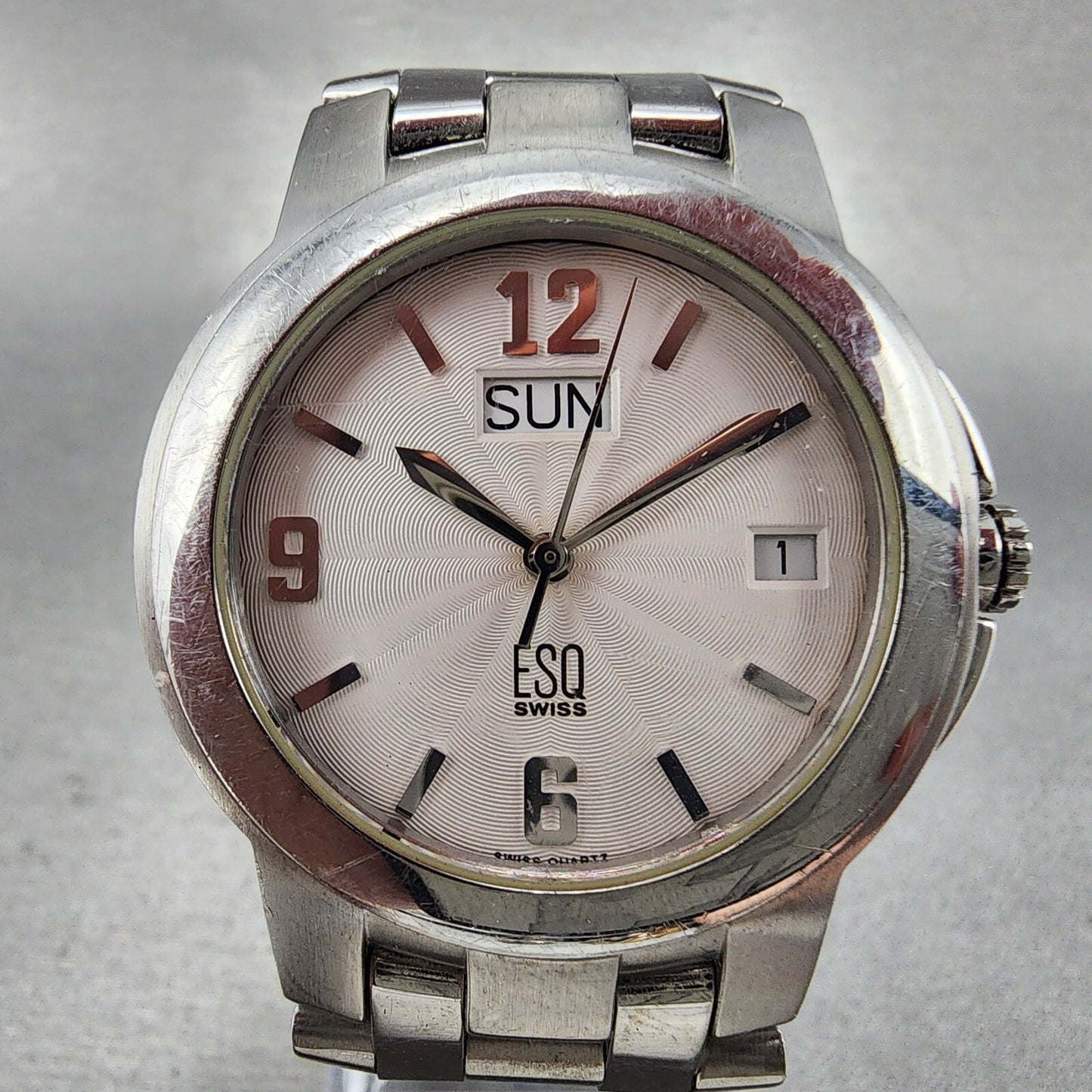 ESQ Daydate Watch Men 37mm White Dial Stainless Steel E5312 Round PARTS2
