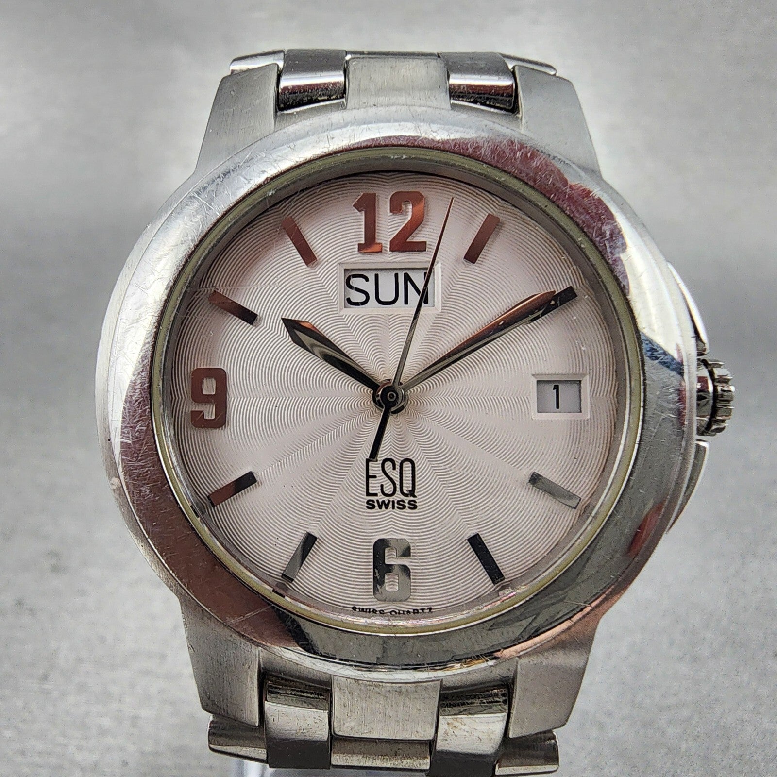 ESQ Daydate Watch Men 37mm White Dial Stainless Steel E5312 Round PARTS2