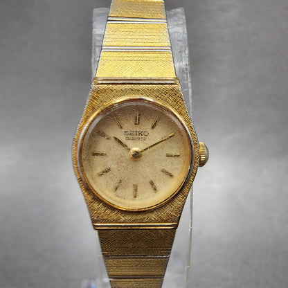 Seiko Watch Women 17mm Gold Dial Gold Tone Round 54200129 New Battery Vintage0