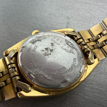 Seiko Watch Women 25mm Gold Dial Gold Tone Daydate Round 7N83-0041 New Battery S9