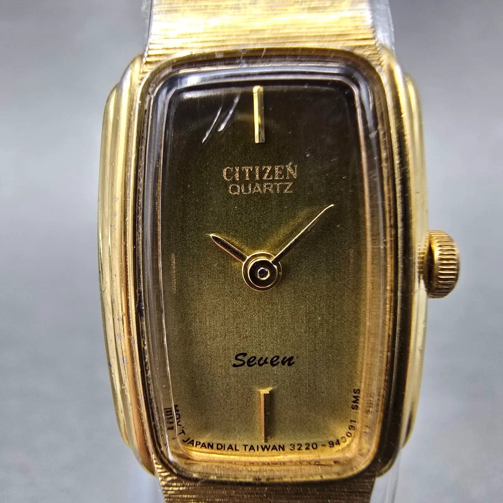 Citizen Seven Tank Watch Women 16mm Brown Dial Gold Tone 3220-949650 New Battery1
