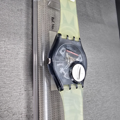 Swatch Decoscraper Watch Men 34mm Silver Dial Black Case GP109 New Battery NOS12