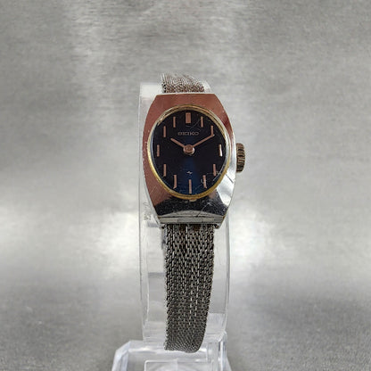 VTG Seiko Watch Women 15mm Blue Dial Silver Tone Manual Wind Rectangle 11 Runs