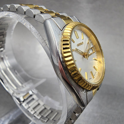 Seiko Watch Women 25mm White Dial Two Tone daydate Round 7n830041 New Batt B1233