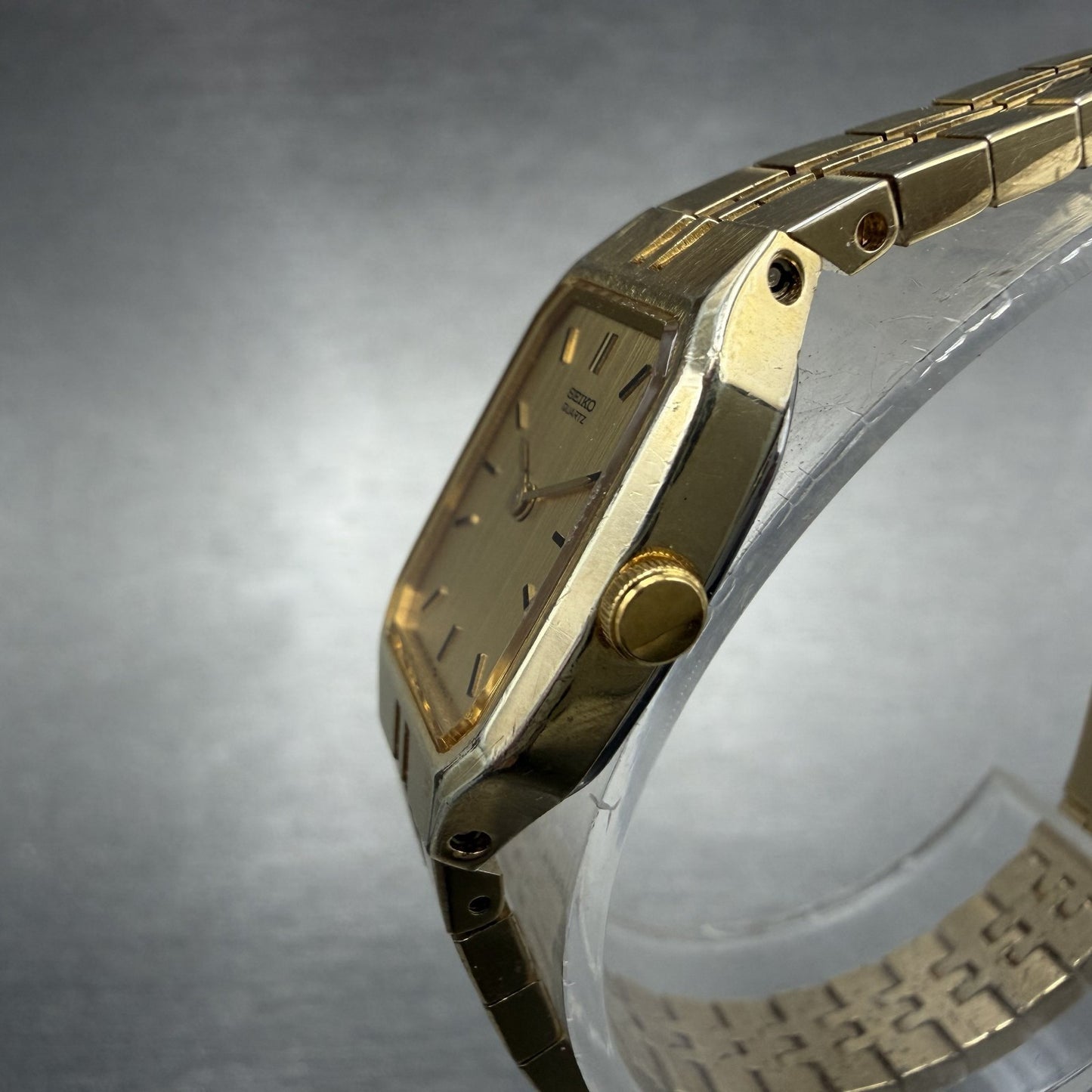 Seiko Watch Women 16mm Gold Dial Gold Tone Octagon 2C20-5209 New Battery3