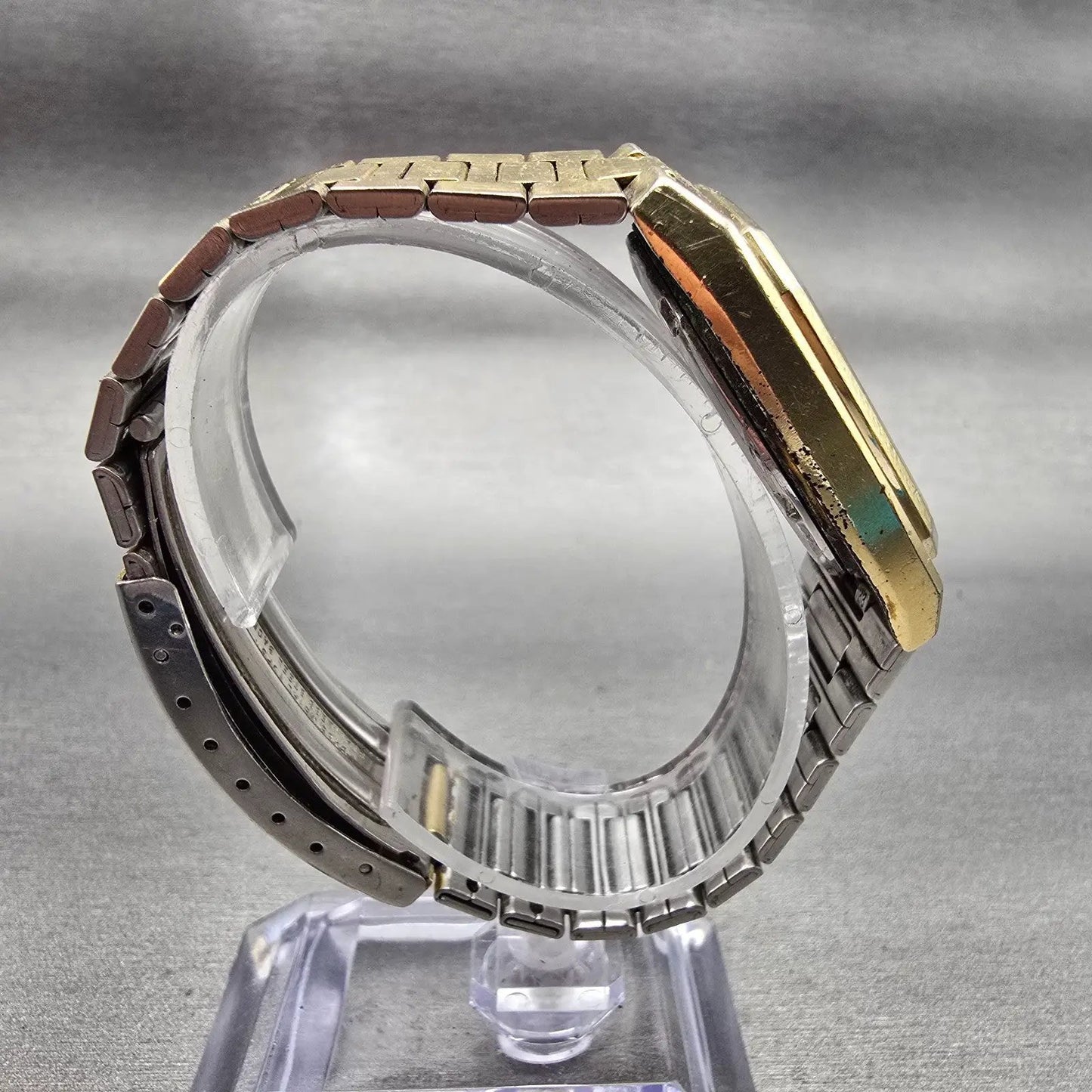 Seiko SQ Watch Men 32mm Silver Dial Gold Tone Daydate 8223-5249 New Battery VTG8