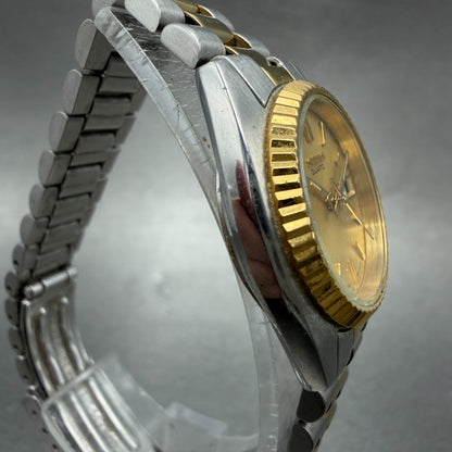 Seiko Watch Women 24mm Gold Dial Two Tone Daydate Round 7n83-0041 New Battery L63