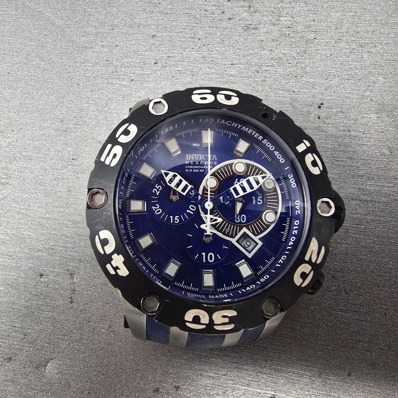 Invicta Reserve chronograph Dive Watch Men 51mm Blue Dial Steel 0906 New Battery0