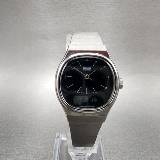 Seiko Analog Digital Watch Women 24mm Black Dial Steel E0295200 PARTS0
