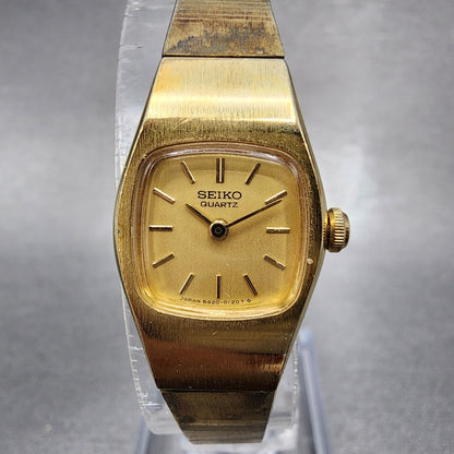 Seiko Watch Women 16mm Gold Dial Gold Tone Rectangle 54205039 New Battery A VTG0
