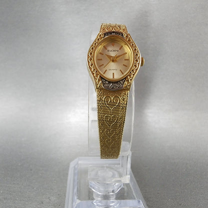 Elgin Watch Women 18mm Champagne Dial Gold Tone Oval Diamond bezel New Battery5