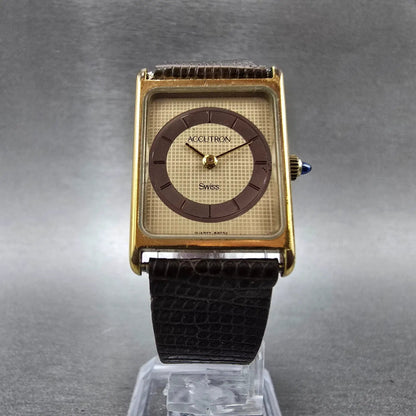 Bulova Accutron Tank Watch Women 20mm Champagne Dial Gold Tone New Battery VTG5