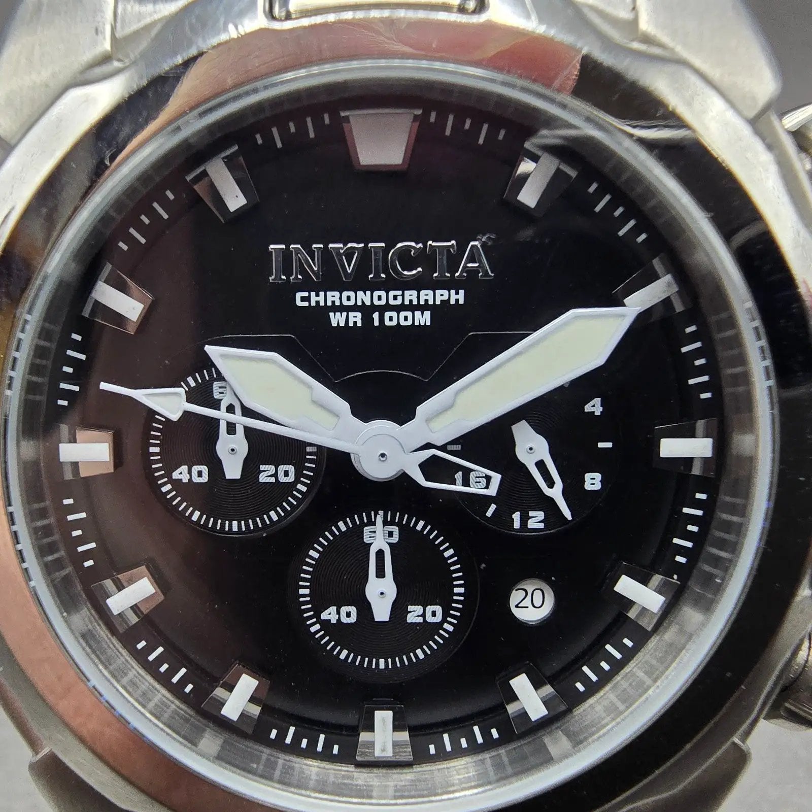 Invicta Speedway Chronograph Watch Men 49mm Black Dial Silver Tone 1335 New Bat1