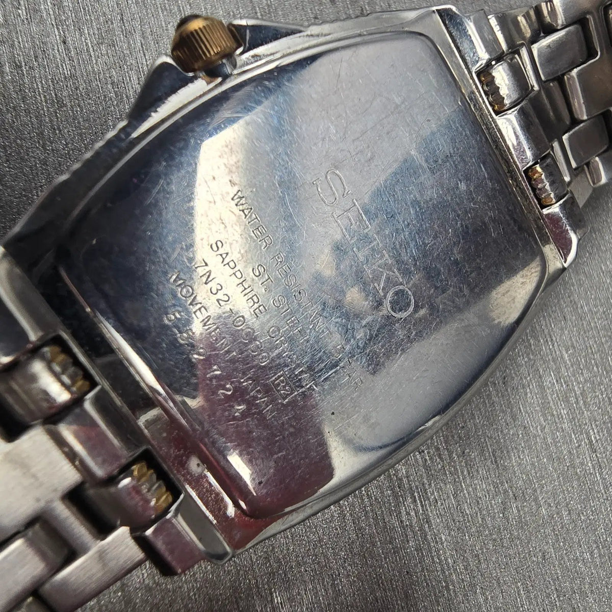 Seiko Watch Men 30mm Silver Dial Two Tone Date Rectangle 7N32-0CS0 New Battery10