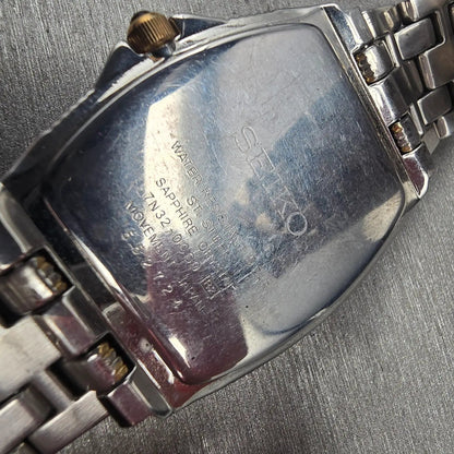 Seiko Watch Men 30mm Silver Dial Two Tone Date Rectangle 7N32-0CS0 New Battery10