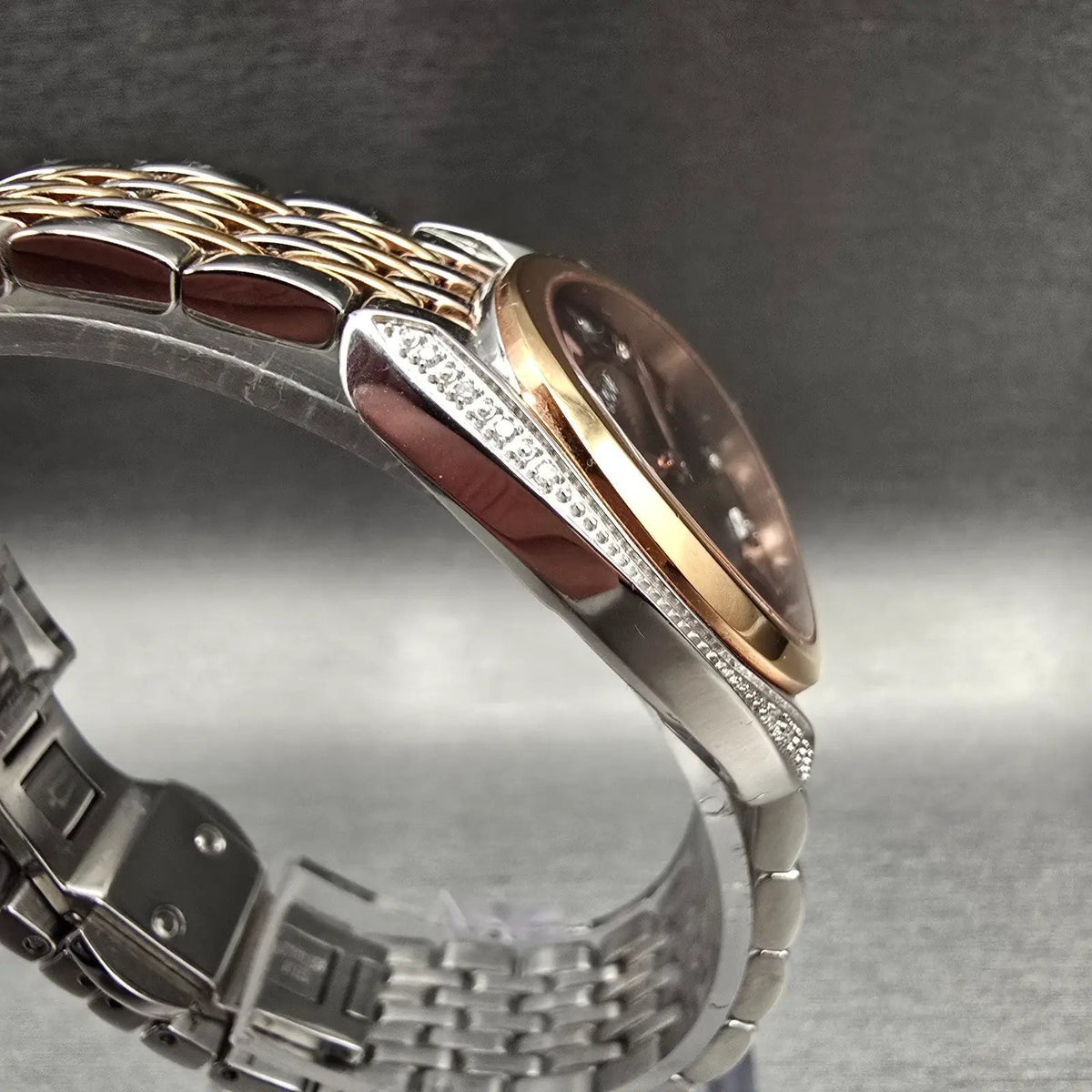Bulova Watch Women 30mm Brown Dial Two Tone Gemmed Oval 98R230 New Battery3