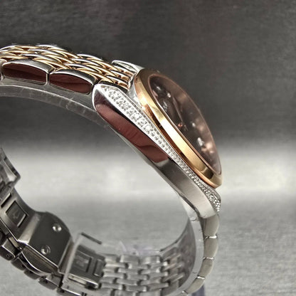 Bulova Watch Women 30mm Brown Dial Two Tone Gemmed Oval 98R230 New Battery3