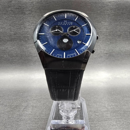 Skagen Black Label Watch Men 40mm Blue Dial Chrono Moonphase 901XLMLN New Batt5