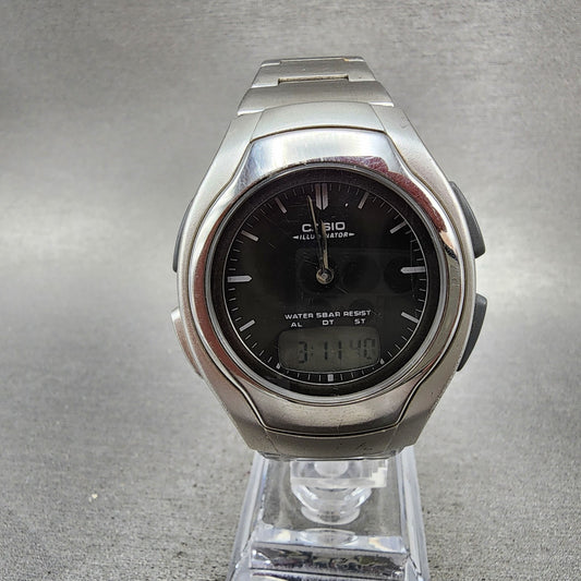 Casio AWE10 Watch Men 37mm Black Dial Silver Tone Analog Digital new battery0