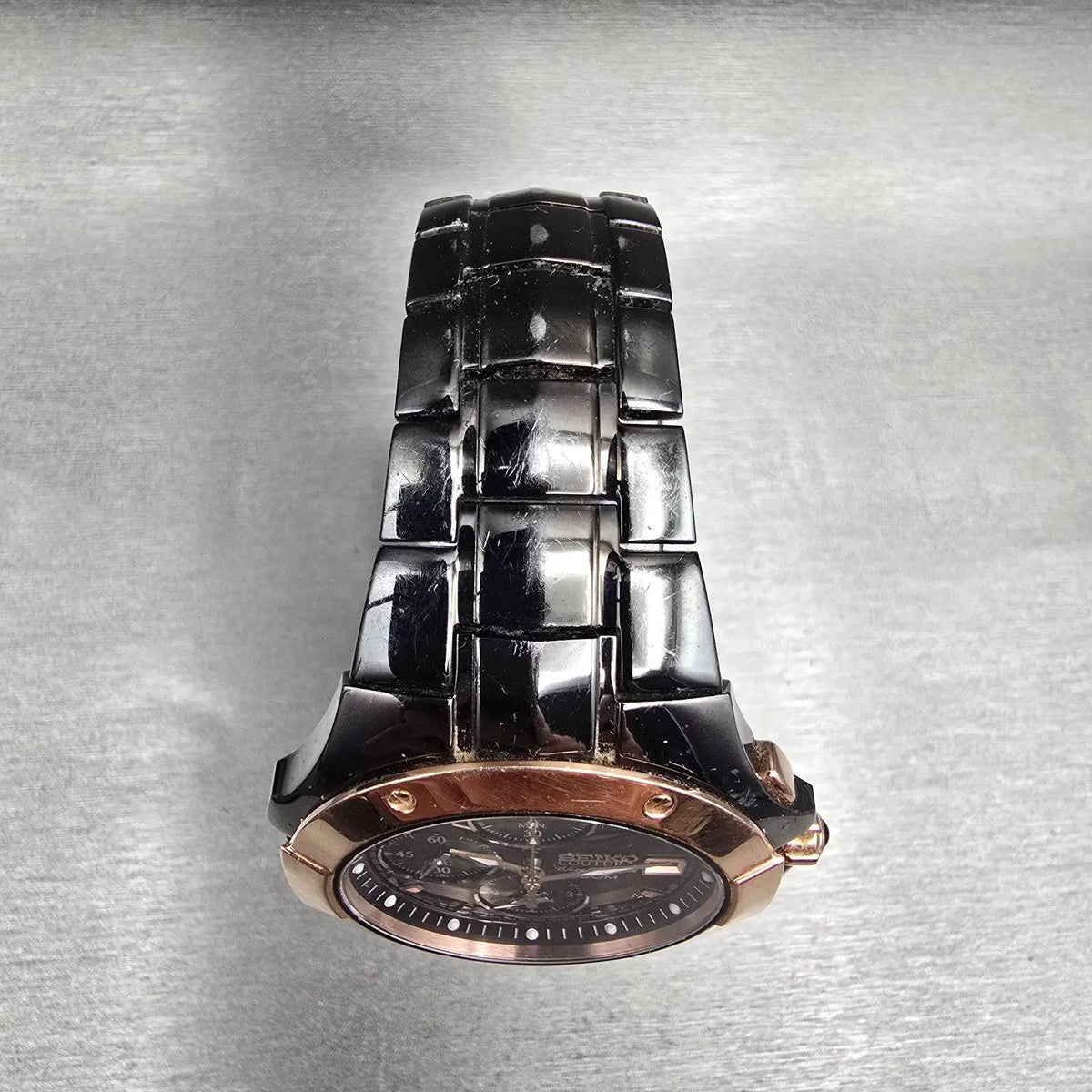 Seiko Coutura Watch Men 40mm Black Dial Two Tone Chrono Date 7T62-0FA0 New Batt4
