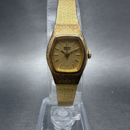 Seiko Watch Women 16mm Gold Dial Gold Tone Hexagon 2C21-5149 New Batt B1 Vintage0